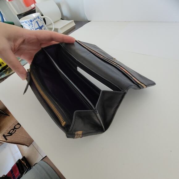 Paul Smith Envelplope Cow Leather Wallet Black Boho Designer Large Classic - Picture 8 of 16